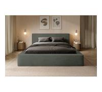 Meublorama Lit Coffre VELORA - Vert Sapin - 140x200 cm - Tissu Velours Doux - Sommier relevable - Rangement intégré