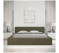 Meublorama Lit Coffre Vernon - Tissu Chenille bouclé Feuille d'olivier - 180x200 cm - Sommier relevable - Design Haut de Gamme