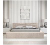 Meublorama Lit Coffre Vernon - Tissu Chenille bouclé Sable rosé - 180x200 cm - Sommier relevable - Design Haut de Gamme