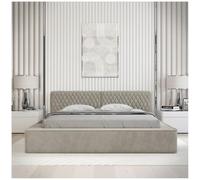 Meublorama Lit Coffre Vernon - Tissu Chenille bouclé Taupe fumé - 180x200 cm - Sommier relevable - Design Haut de Gamme