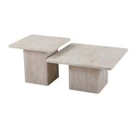 Meublorama Lot de 2 tables d'appoint Eden - Travertin beige - H52/42xL80/60xP80/60cm - Style moderne