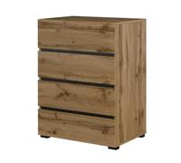 Meublorama Petit buffet Havana - 4 tiroirs - Chêne et Noir - Style naturel et moderne