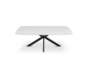 Meublorama Table Basse ARVENA - Table Basse rectangulaire 130x70 cm - Pierre Blanche & métal - Design Moderne Haut de Gamme