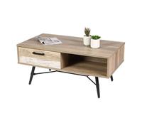 Meublorama Table Basse UMÉA Coloris chêne Clair et Blanc - Design Industriel - Rangement Pratique
