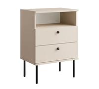 Meublorama Table de Chevet 2 Tiroirs avec Niche - Coloris Beige - Pieds Droits et poignées Noires - Collection Aurora