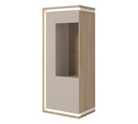 Meublorama Vitrine Basse Julia 1 Porte - Chêne huilé et Beige Cashmere avec éclairage LED intégré