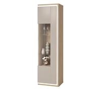 Meublorama Vitrine Haute Julia 1 Porte - Chêne huilé et Beige Cashmere avec éclairage LED intégré