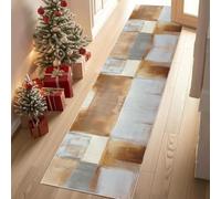 Meugesoi Abstraite Moderne Tapis Couloir Long 80x300cm Brun Coups de Pinceau Tapis de Couloir Poil Ras Lavable en Machine Carpet pour Cuisine, Salon, Passage, Entree, Chambre à Coucher