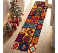 Meugesoi Africaine Tribu Géométrique Tapis de Couloir Long Doux Antidérapant 60x180cm Collage Carré Carpet Cuisine Lavable en Machine Tapis d'entrée Intérieur pour Couloir, Passage, Chambre