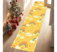 Meugesoi Arc-en-Ciel Étoile Tapis de Couloir Extra Long, Nuage Dessin Animé Tapis de Passage Antidérapant Lavable, Carpet pour Couloir, Entrée, Buanderie, Chambre à Coucher, 90x240 cm