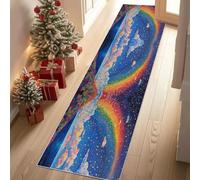 Meugesoi Arc-en-Ciel Nuage Tapis de Couloir Extra Long, Peinture à l'huile Ciel Étoilé Tapis de Passage Antidérapant Lavable, Carpet pour Couloir, Entrée, Buanderie, Chambre à Coucher, 90x270 cm