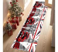 Meugesoi Bus à impériale Tapis Couloir Long 80x250cm Londre Big Ben Tapis de Couloir Poil Ras Lavable en Machine Carpet pour Cuisine, Salon, Passage, Entree, Chambre à Coucher