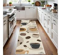 Meugesoi Café Rétro Tapis Couloir Long 80x250cm Tasse à Café Tapis de Couloir Poil Ras Lavable en Machine Style Simple Carpet pour Cuisine, Salon, Passage, Entree, Chambre