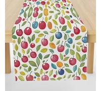 Meugesoi Cerise Fruit Chemin de Table Feuille Vert Nappe Décoration de Table Lin Lavable 30x180 cm Table Runner pour Salle à Manger, Table à Manger, Table Basse, Baptême