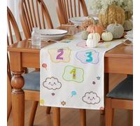 Meugesoi Chiffres Dessin Animé Chemin de Table Nuage Arc-en-Ciel Table Runner Lin Lavable Nombres Monstre Nappe Cuisine Table à Manger Décoration Intérieur Vacances Décor de Fête 30 x 120 cm