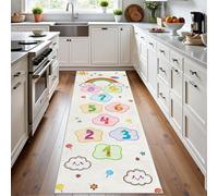 Meugesoi Chiffres Dessin Animé Tapis de Couloir 60x300 cm Nuage Arc-en-Ciel Tapis Cuisine Antidérapant Lavable, Nombres Monstre Carpet pour Salon Chambre à Coucher Descente de lit