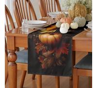 Meugesoi Citrouille d'automne Chemin de Table Tournesols Fleurs Nappe Décoration de Table Lin Lavable 30x180 cm Peinture à l'huile Vintage Table Runner Pour Salle à Manger, Table à Manger, Table Basse