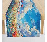 Meugesoi Coquelicot Floral Chemin de Table Lavable Paysage Naturel Cuisine Décor de Salle à Manger Nappe Table Runner pour Café Anniversaire Vacances Fêtes Mariage Bapteme 40x240 cm