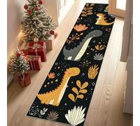 Meugesoi Dinosaure Dessin Animé Tapis de Couloir Extra Long, Feuille Botanique Tapis de Passage Antidérapant Lavable, Carpet pour Couloir, Entrée, Buanderie, Chambre à Coucher, 90x270 cm