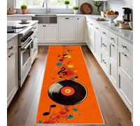 Meugesoi Disque Vinyle Tapis de Couloir Long Doux Antidérapant 60x150cm Note de Musique Carpet Cuisine Lavable en Machine Orange Tapis d'entrée Intérieur pour Couloir, Passage