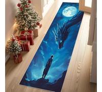 Meugesoi Dragon Lune Tapis de Couloir Extra Long, Mythe Animal Tapis de Passage Antidérapant Lavable, Carpet pour Couloir, Entrée, Buanderie, Chambre à Coucher, 90x270 cm