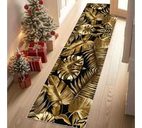 Meugesoi Feuilles de Palmier dorées Tapis de Couloir 60x300 cm Plantes Tropicales Tapis Cuisine Antidérapant Lavable, Carpet Interieur pour Salon Chambre à Coucher Descente de lit