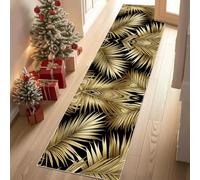 Meugesoi Feuilles de Palmier dorées Tapis de Couloir Extra Long, Plantes Tropicales Tapis de Passage Antidérapant Lavable, Carpet pour Couloir, Entrée, Buanderie, Chambre à Coucher, 90x300 cm