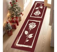 Meugesoi Fleur Rose Vintage Tapis Couloir Long 80x300cm Motif Floral Simple Tapis de Couloir Poil Ras Lavable en Machine Carpet pour Cuisine, Salon, Passage, Entree, Chambre à Coucher