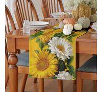 Meugesoi Fleurs Pastoral Chemin de Table Tournesol Marguerite Nappe Décoration de Table Lin Lavable 30x240 cm Feuilles de Plantes Table Runner pour Table à Manger, Table Basse, Baptême