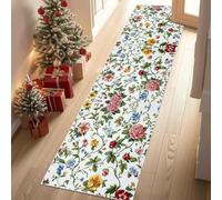 Meugesoi Fleurs Pastoral Tapis de Couloir Extra Long, Floral Rose Vintage Tapis de Passage Antidérapant Lavable, Carpet pour Couloir, Entrée, Buanderie, Chambre à Coucher, 90x300 cm