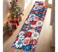 Meugesoi Floral Rétro Européen Tapis de Couloir Extra Long, Marguerite Rose Rouge Tapis de Passage Antidérapant Lavable, Carpet pour Couloir, Entrée, Buanderie, Chambre à Coucher, 80x300 cm