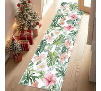 Meugesoi Hibiscus Monstera Vert Tapis Couloir Long 80x250cm Plantes Tropicales Fleurs Tapis de Couloir Poil Ras Lavable en Machine Carpet pour Cuisine, Salon, Passage, Entree, Chambre à Coucher