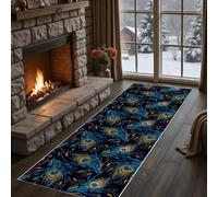 Meugesoi Imprimé Plumes de Paon Tapis de Couloir Long Doux Antidérapant 60x210cm Esthétique Orientale Carpet Cuisine Lavable en Machine Luxueux Mystérieux Tapis d'entrée Intérieur pour Couloir Passage