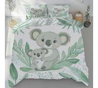 Meugesoi Koala Faune Jungle Mignon Housse de Couette 90x190 cm Animaux Dessin Animé Parure de Lit Enfant Housse de Couette en Microfibre avec Fermeture Éclair et 1 Taie d'oreiller 65x65 cm