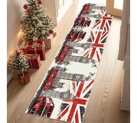 Meugesoi Londre Big Ben Tapis Couloir Long 80x200cm Drapeau Britannique Tapis de Couloir Poil Ras Lavable en Machine Carpet pour Cuisine, Salon, Passage, Entree, Chambre à Coucher