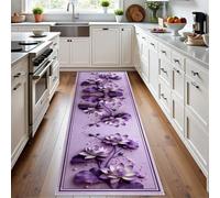 Meugesoi Lotus Violet Tapis Couloir Long 80x250cm Fleur de Lotus Tapis de Couloir Poil Ras Lavable en Machine Fleurs fantastiques Carpet pour Cuisine, Salon, Passage, Entree, Chambre