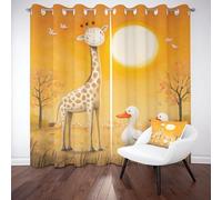 Meugesoi Mignon Girafe Rideau Occultant Canard Rideaux Thermique Isolant Phonique Anti UV Dessin Animé Animaux Opaque Draperies pour Chambre Fenetre à Oeillets, 2 Pièces L132 x H160 cm