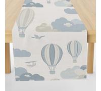 Meugesoi Montgolfière Dessin Animé Chemin de Table Avion Nuage Nappe Décoration de Table Lin Lavable 30x180 cm Table Runner pour Salle à Manger, Table à Manger, Table Basse, Baptême