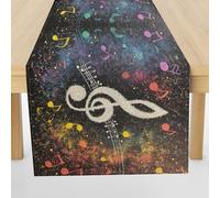 Meugesoi Note de Musique Graffiti Chemin de Table 40 X 180 cm Ciel Étoilé Fantaisie Nappe Décorative Lavable Table Runner pour Table à Manger Café Anniversaire Vacances Fêtes Mariage