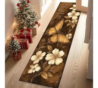 Meugesoi Papillon Fleurs Tapis de Couloir Long Doux Antidérapant 60x180cm Motif Floral Rétro Carpet Cuisine Lavable en Machine Tapis d'entrée Intérieur pour Couloir, Passage, Chambre