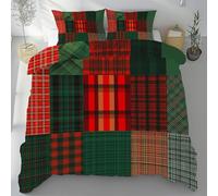 Meugesoi Plaid Géométrique Rétro Parure de Lit Réversible 220x240 cm Tartan écossais Tradition Housse de Couette et 2 Taies D'oreillers 65x65 cm Housse Couette Microfibre avec Fermeture Éclair