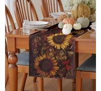 Meugesoi Récolte d'automne Chemin de Table Citrouille Tournesol Raisin Table Runner Lin Lavable Peinture à l'huile Rétro Nappe Cuisine Table à Manger Décoration Intérieur Décor de Fête 30 x 120 cm