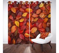 Meugesoi Rideau Occultant Feuilles Tombées Rideaux Thermique Isolant Phonique Anti UV Forêt d'automneOpaque Draperies pour Chambre Fenetre à Oeillets, 2 Pièces L132 x H160 cm