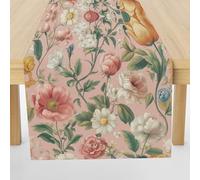 Meugesoi Romantique Pastoral Fleurs Chemin de Table Plante Feuille Nappe Décoration de Table Lin Lavable 30x180 cm Table Runner pour Salle à Manger, Table à Manger, Table Basse, Baptême