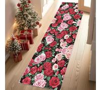 Meugesoi Rosière Romantique Tapis Couloir Long 80x250cm Floral Botanique Tapis de Couloir Poil Ras Lavable en Machine Carpet pour Cuisine, Salon, Passage, Entree, Chambre à Coucher