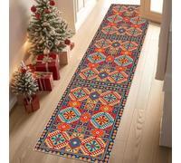 Meugesoi Style Ethnique Tradition Tapis de Couloir Extra Long, Géométrique Vintage Tapis de Passage Antidérapant Lavable, Carpet pour Couloir, Entrée, Buanderie, Chambre à Coucher, 90x300 cm
