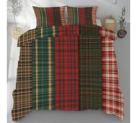 Meugesoi Tartan écossais Tradition Housse de Couette 240x260 cm Plaid Classique Parure de Lit 2 Personnes avec Fermeture Éclair, Housse Couette avec 2 Taie d'oreiller 65x65 cm