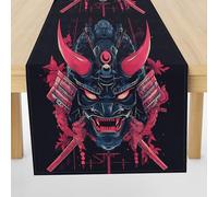 Meugesoi Tête de Mort Samouraï Chemin de Table Style Japonais Nappe Décoration de Table Lin Lavable 30x240 cm Table Runner pour Salle à Manger, Table à Manger, Table Basse, Baptême