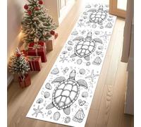 Meugesoi Tortue de Mer Tapis Couloir Long 80x200cm Coquille Étoile de Mer Tapis de Couloir Poil Ras Lavable en Machine Carpet pour Cuisine, Salon, Passage, Entree, Chambre à Coucher
