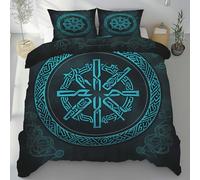 Meugesoi Totem Mystère Housse de Couette Microfibre 140x200 cm, Noeud Celtique Parure de Lit Réversible Ancien Viking Rune Housse Couette avec Fermeture Éclair et 2 Taie d'oreiller 65x65 cm